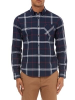 Debenhams  Burton - Navy check long sleeve slim fit Oxford shirt