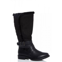 Debenhams  Quiz - Black faux fur trim calf length boots