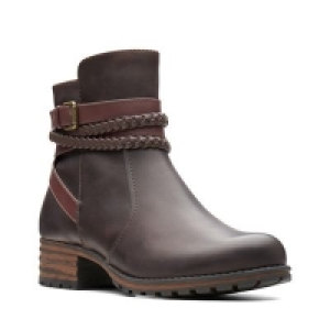 Clarks - Brown leather Marana Crystal mid block heel ankle £47.50