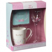 BMStores  Mug, Coaster & Prosecco Glass Gift Set - Beautiful Mum