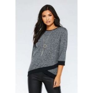 Quiz - Grey and black light knit necklace top
