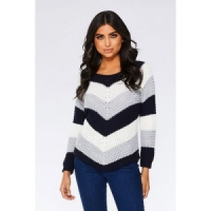 Quiz - Navy cream and grey stripe jumper