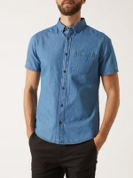 Debenhams  Burton - Mid wash short sleeve denim shirt