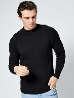 Burton - Black fisherman crew neck jumper