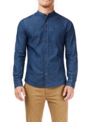 Burton - Blue dark wash long sleeves grandad denim shirt