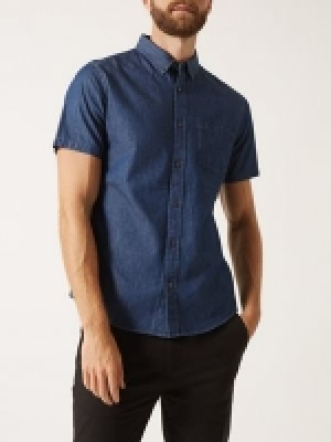 Burton - Blue dark wash short sleeve denim shirt