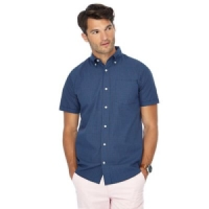 Maine New England - Blue mini tartan check short sleeve shir