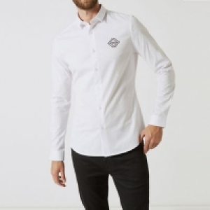 Burton - White slim fit long sleeve embroidered shirt
