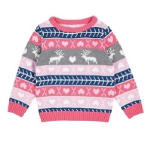 Outfit Kids - Girls Grey and Pink Fair Isle Jumper
