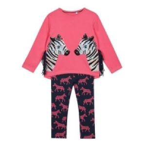 bluezoo - Girls Pink Sequinned Zebra Cotton Top and Legging