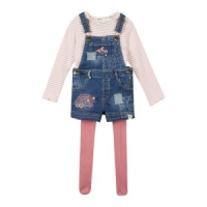 Mantaray - Girls Blue Patchwork Denim Dungarees, Striped To