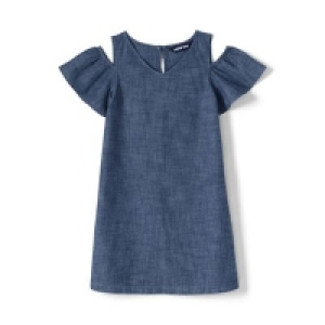 Lands End - Blue Girls Chambray Cold Shoulder Dress