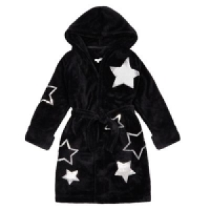 bluezoo - Girls Black Fleece Sequined Star Dressing Gown
