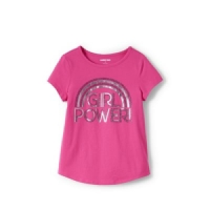 Lands End - Pink Girls Dipped Hem Pure Cotton T-shirt with