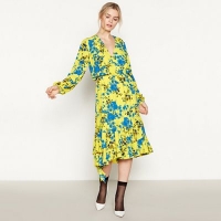 Debenhams  Studio by Preen - Yellow Floral Shadow Midi Wrap Dress