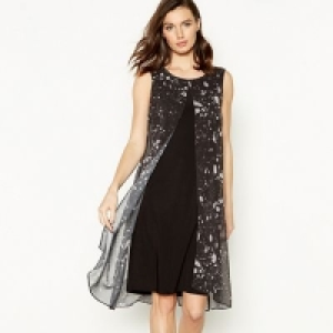 Debenhams  RJR.John Rocha - Black Marble Print Split Front Knee Length 