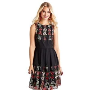 Yumi - Black floral print Elidia fit and flare dress