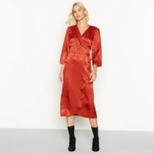 Debenhams  Red Herring - Red brick floral jacquard satin midi wrap dres