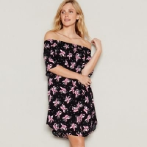 Debenhams  Debenhams - Black floral print Bardot neck mini dress