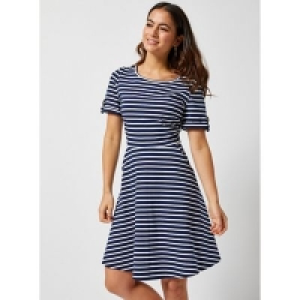 Dorothy Perkins - Petite Navy Stripe Print Fit And Flare Dre