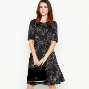 Debenhams  Principles Petite - Black Floral Knee Length Petite Skater D