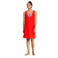 Debenhams  Lands End - Red Sleeveless Embroidered Cotton Cover-Up
