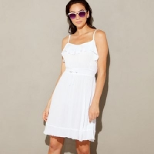 Beach Collection - White frill cheesecloth round neck mini b