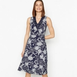 Maine New England - Navy Floral Print Knee Length Dress