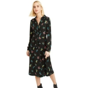 Oasis - Multi Black Flora Tie Front Midi Dress