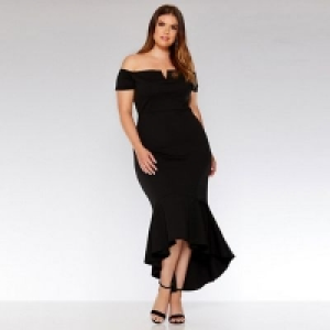 Debenhams  Quiz - Curve black bardot v bar dip hem dress