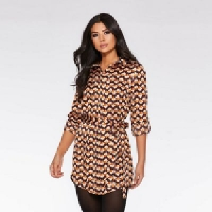Quiz - Stone and black geometric shirt dress
