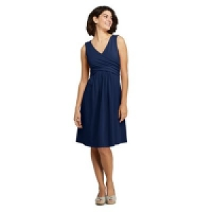 Debenhams  Lands End - Blue Petite Plain Sleeveless Fit and Flare Dres