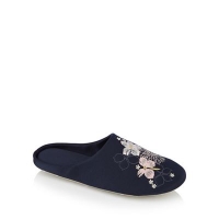 Debenhams  The Collection - Navy floral embroidered satin closed slippe