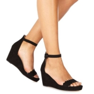 Faith - Black suedette Dust mid wedge heel ankle strap san