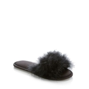 The Collection - Black Feather Glam Mule Slippers