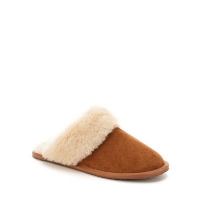 Debenhams  Lounge & Sleep - Tan real suede faux fur cuff mule slippers