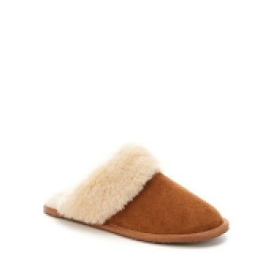 Lounge & Sleep - Tan real suede faux fur cuff mule slippers
