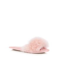 Debenhams  The Collection - Pink satin fluffy open toe mule slippers