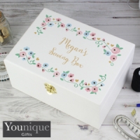 HomeBargains  Personalised Fairytale Floral White Wooden Keepsake Box