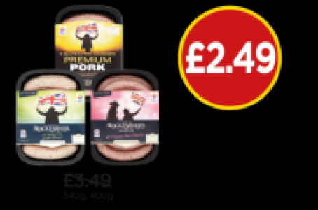 Budgens  Black Farmers Pork & Leek Sausage, Pork Chipolatas, Premier 