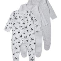 Aldi  Panda Organic Baby Sleepsuits 3 Pack