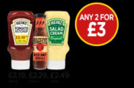 Heinz Tomato Ketchup, Bulls Eye Red Hot Chilli Sauce, Salad
