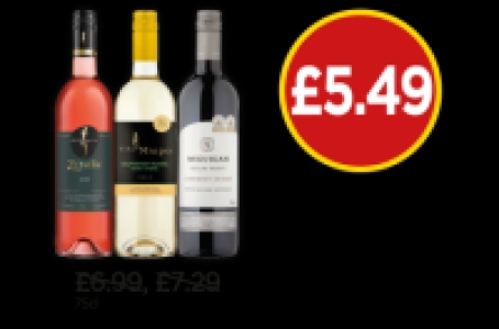 Kumala Zenith Rose, Vina Maipo Sauvignon Blanc, McGuigan Cel