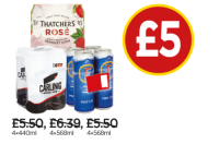 Budgens  Thatchers Rose Cider, Carling, Fosters