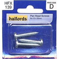 Halfords  Halfords Pan Head Screws (HFX139) No10 x 25mm