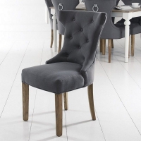 QDStores  Lancelot Oak Winged Button-Back Chair & Metal Ring - Grey
