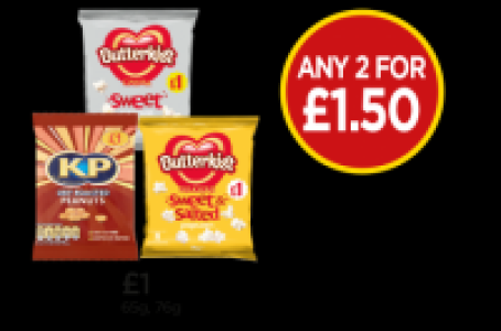 Budgens  Butterkist Cinema Sweet, Butterkist Sweet & Salted, KP Dry R