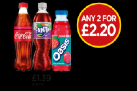 Coca Cola Zero Raspberry, Fanta Zero Grape, Oasis Summer Fru