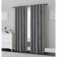 JTF  Chenille Lined Eyelet Curtains Silver 90x90cm