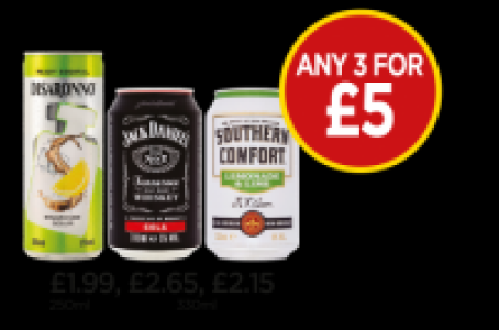 Budgens  Disaronno Sour, Jack Daniels & Cola, Southern Comfort Lime &